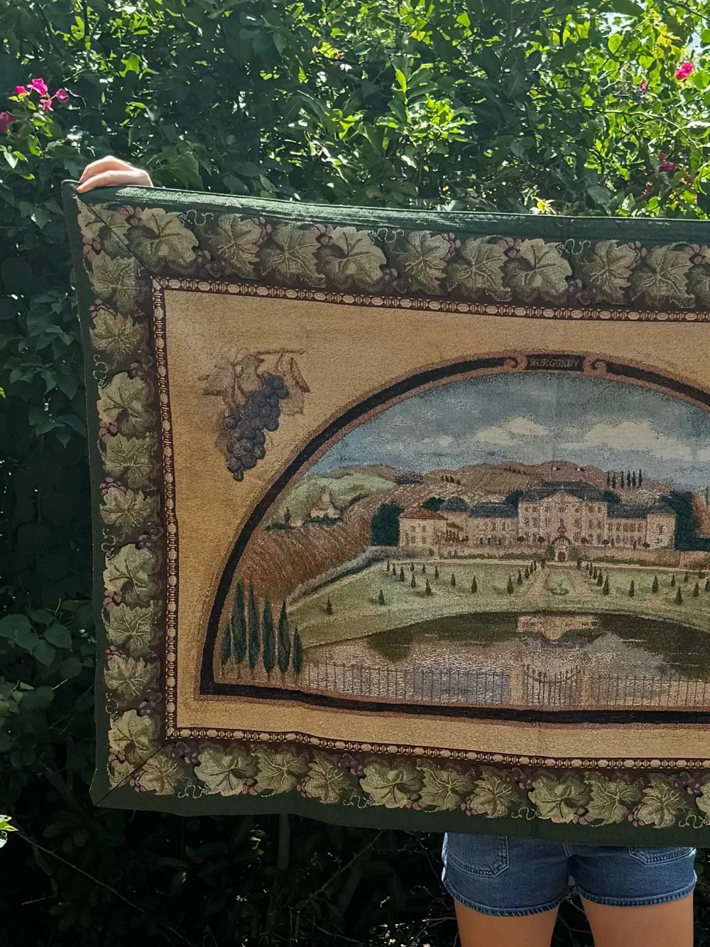 Vintage Mohawk Classic Italian Vineyard Tapestry Wall Hanging in Green and Beige